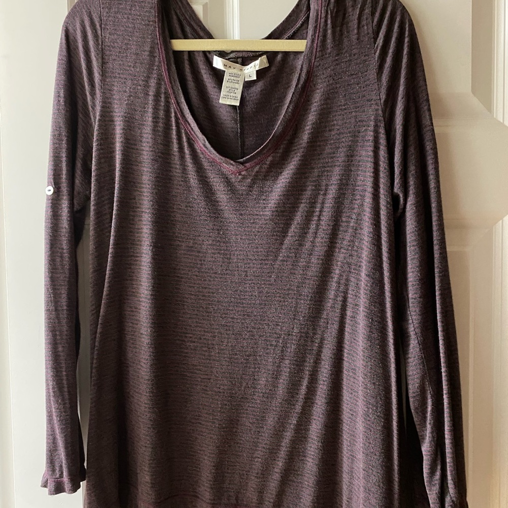 Max Studio large berry striped v-neck long sleeve t-shirt